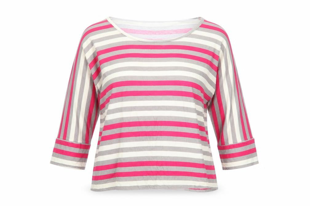 Splendid Women's Multicoloured Striped T-Shirt, M, 3/4 Sleeve