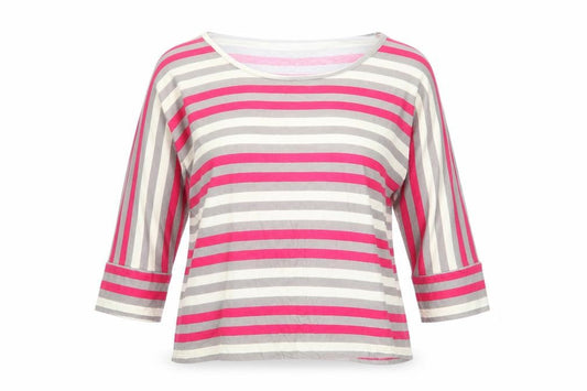 Splendid Women's Multicoloured Striped T-Shirt, M, 3/4 Sleeve