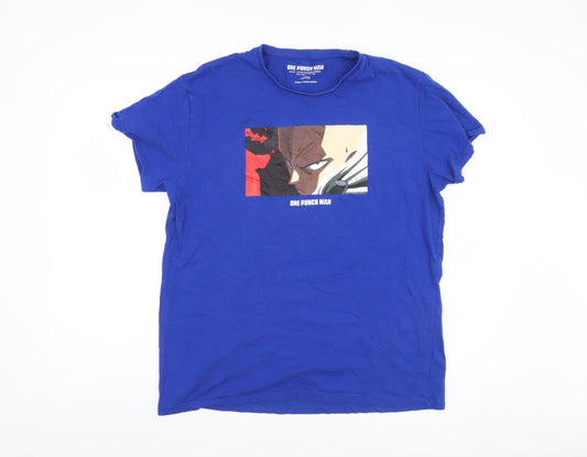 One Punch Man Men's Blue Anime T-Shirt - Large