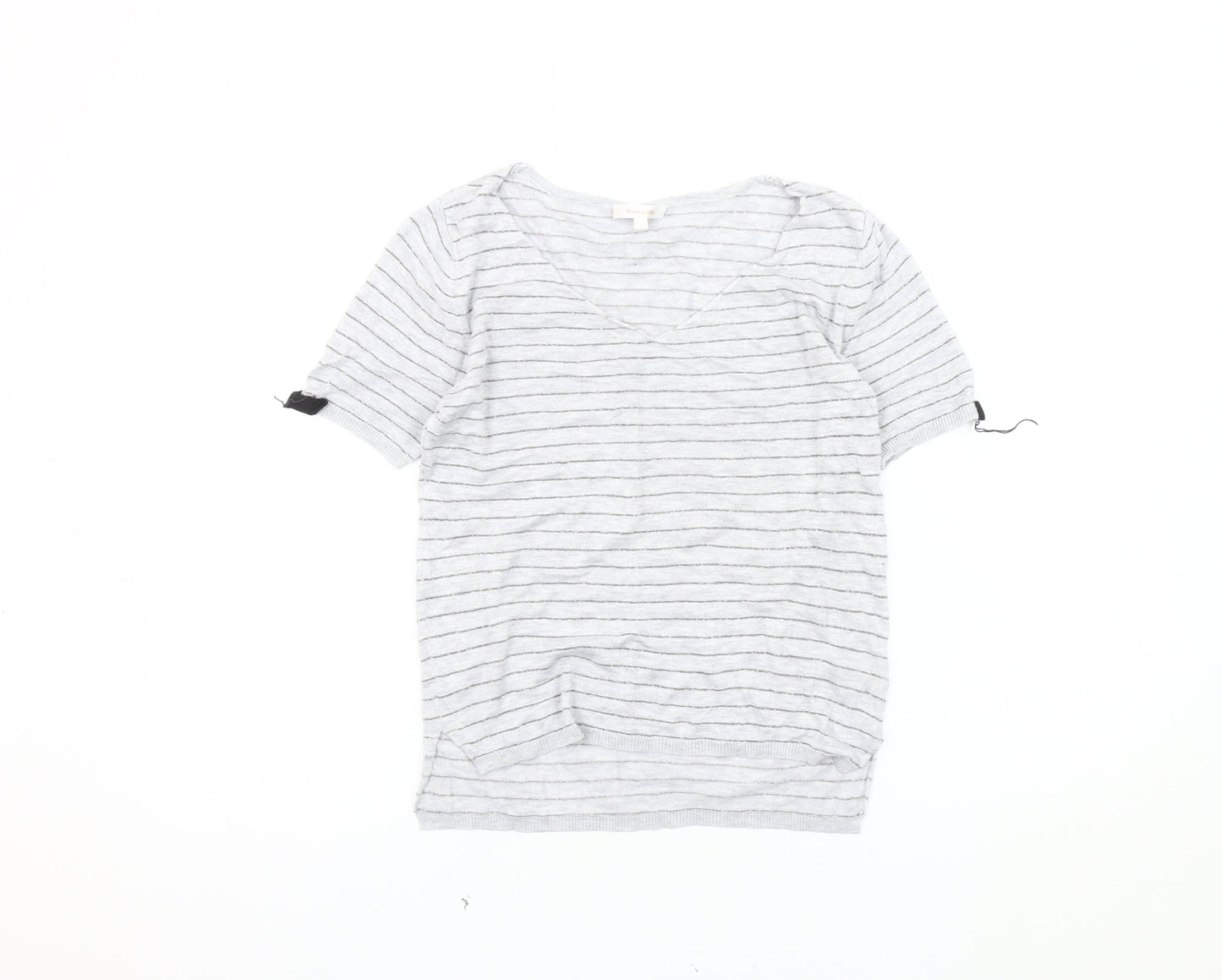 Grace & Mila Women's Grey Striped V-Neck T-Shirt L