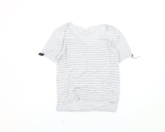 Grace & Mila Women's Grey Striped V-Neck T-Shirt L