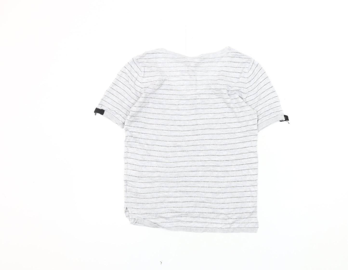 Grace & Mila Women's Grey Striped V-Neck T-Shirt L