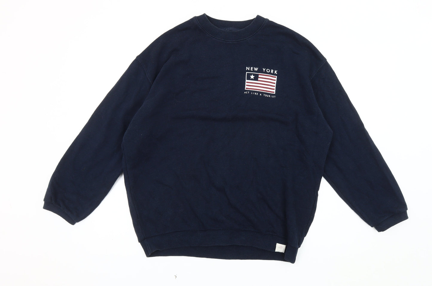 Pull&Bear Unisex Blue M Graphic Print Pullover Sweatshirt