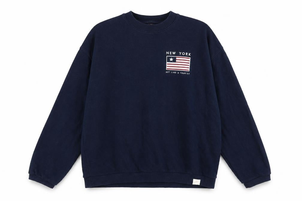 Pull&Bear Unisex Blue M Graphic Print Pullover Sweatshirt