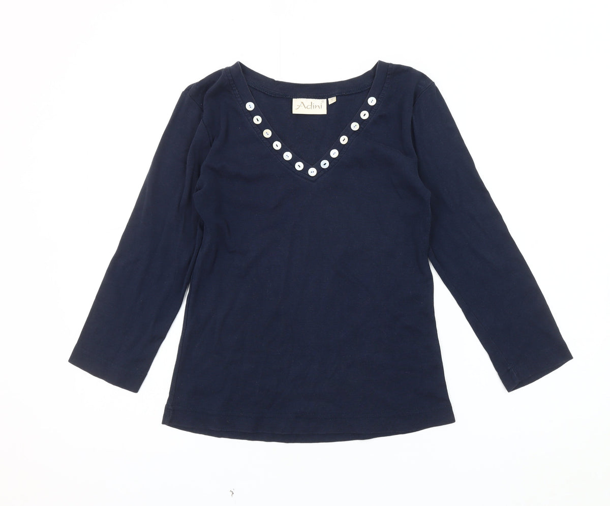 Adini Women's Blue V-Neck Long Sleeve Blouse