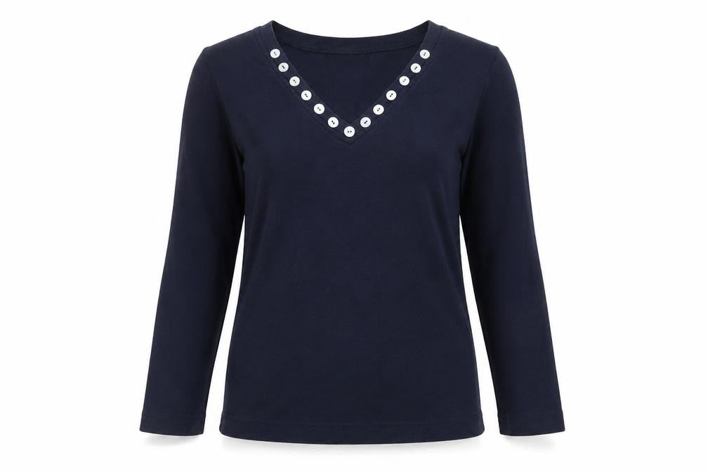 Adini Women's Blue V-Neck Long Sleeve Blouse