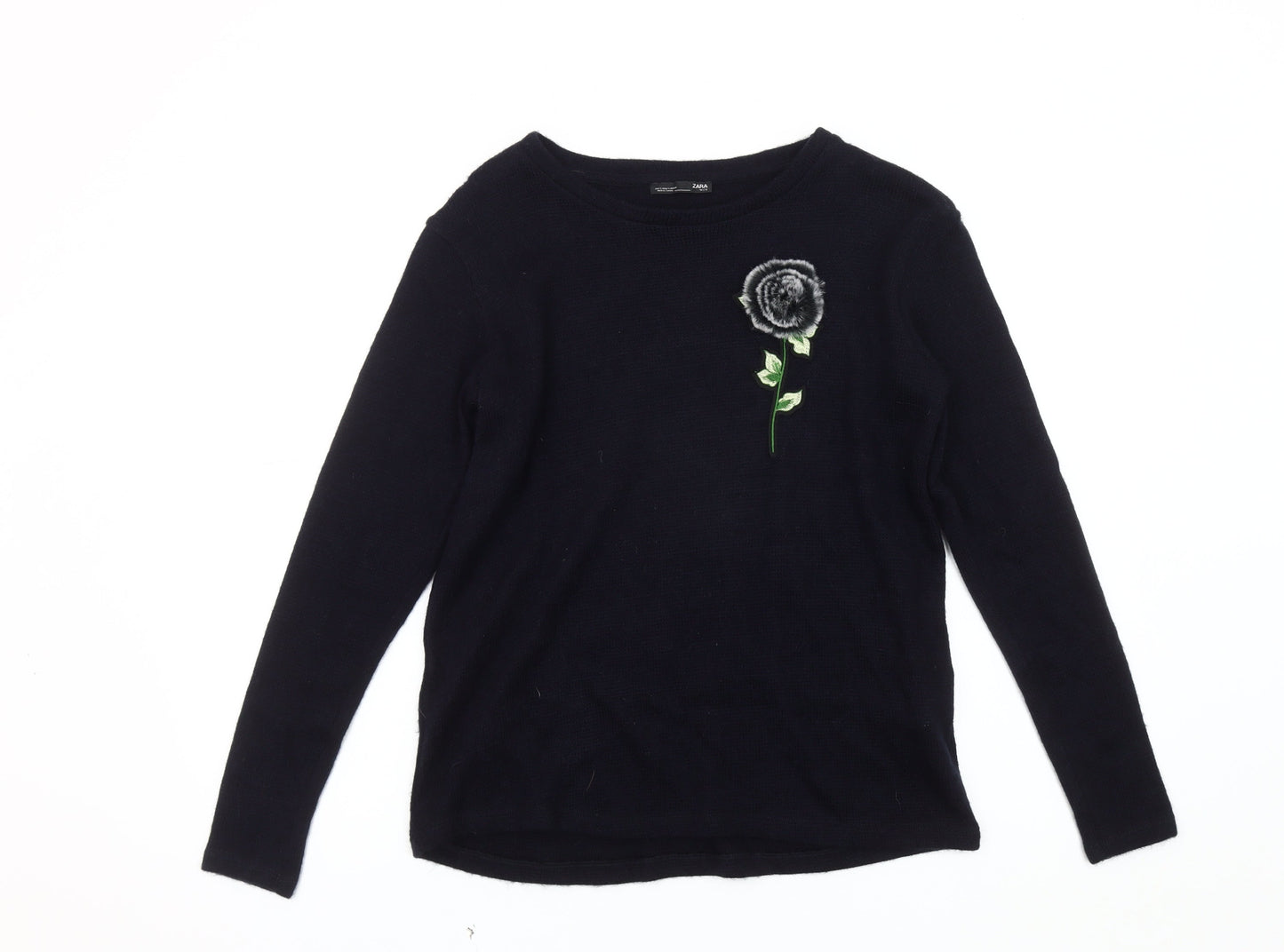 ZARA Women's Black Embroidered Pullover Jumper UK 10
