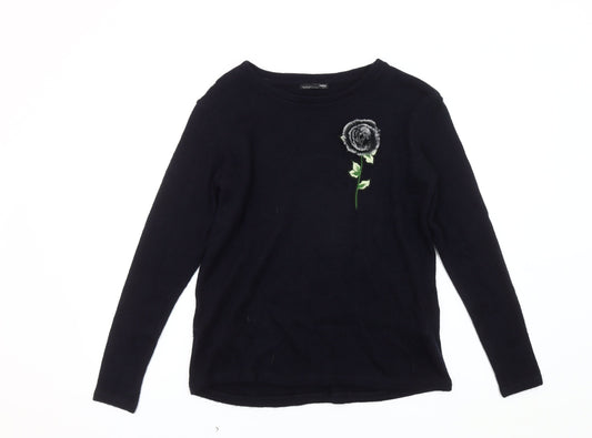 ZARA Women's Black Embroidered Pullover Jumper UK 10
