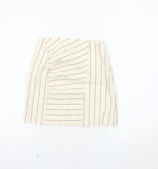 Stradivarius Women's Ivory Striped Pencil Skirt Size 10