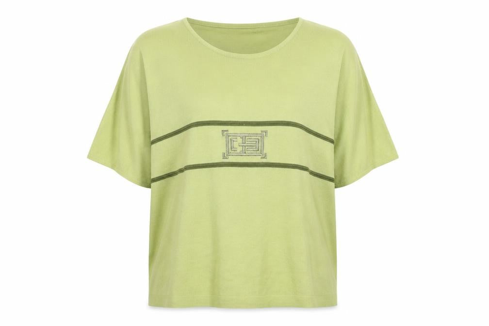 La Confidence Women's Green Knit Top - M, Solid Crew Neck