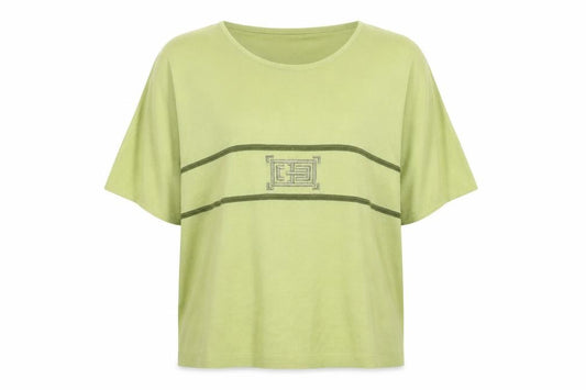 La Confidence Women's Green Knit Top - M, Solid Crew Neck