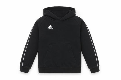 Front view of Adidas boys’ black pullover hoodie, xs, logo accent