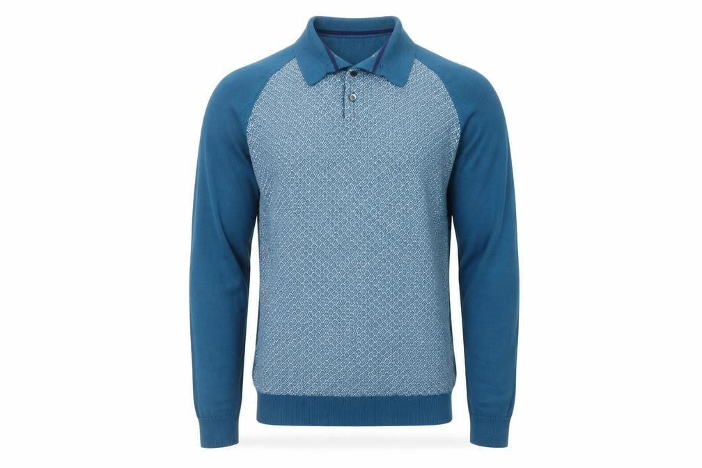 Next Men's Blue XS Henley Jumper, Geometric Pattern
