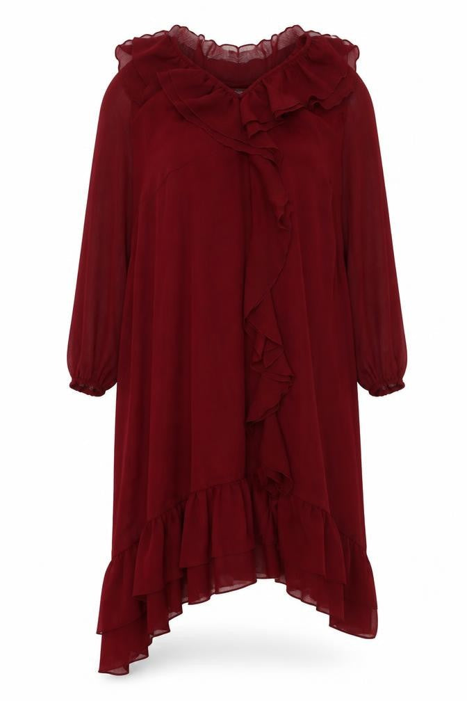 Marks & Spencer Red Ruffle Long Dress - Women Size 8