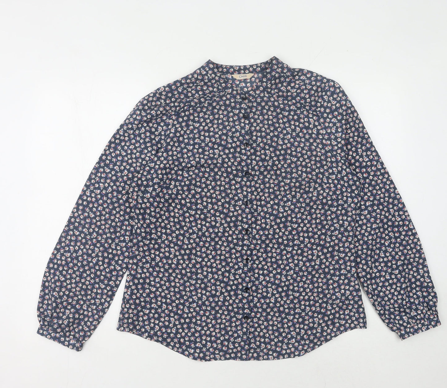Marks and Spencer Women's Blue Floral Button-Up Shirt