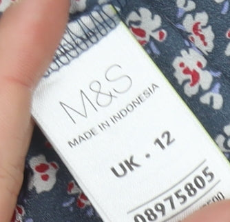Marks and Spencer Women's Blue Floral Button-Up Shirt