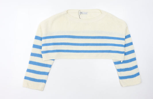 Zara Women's Ivory Striped Pullover Jumper S