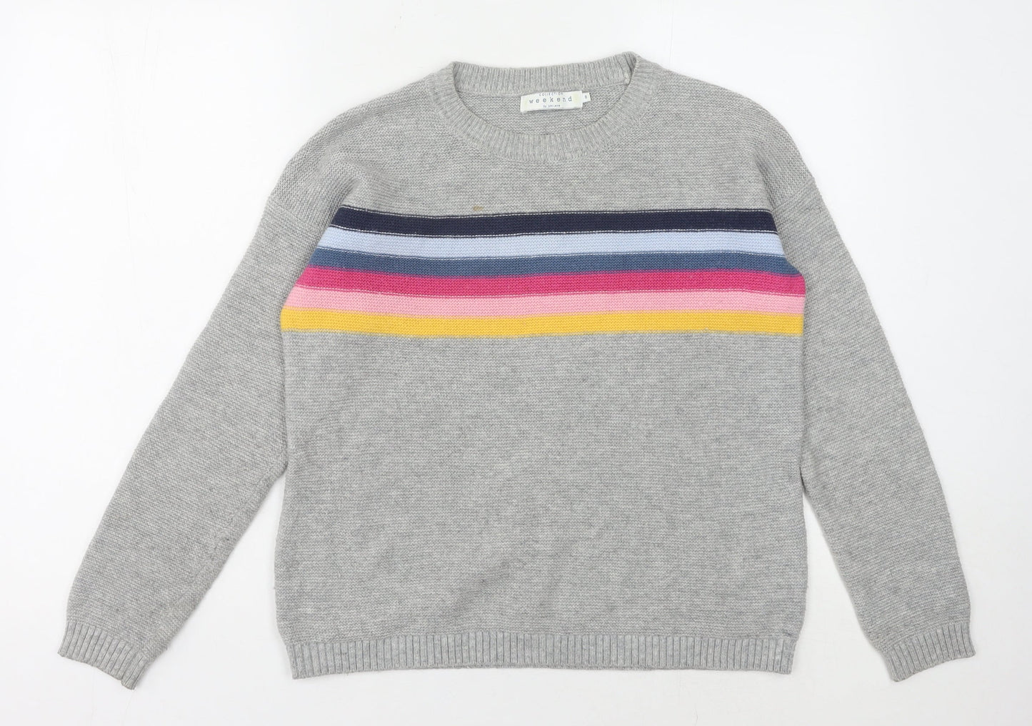 John Lewis Women's Grey Striped Pullover Jumper Size 8