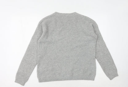 John Lewis Women's Grey Striped Pullover Jumper Size 8