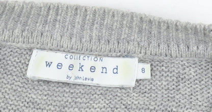 John Lewis Women's Grey Striped Pullover Jumper Size 8