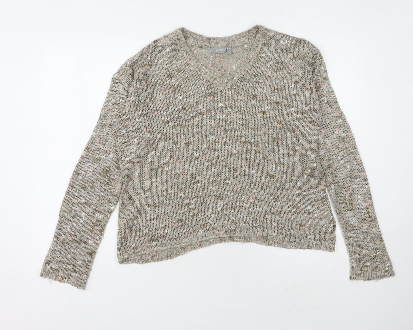 Fransa Women's Grey V-Neck Knit Jumper M