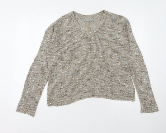 Fransa Women's Grey V-Neck Knit Jumper M