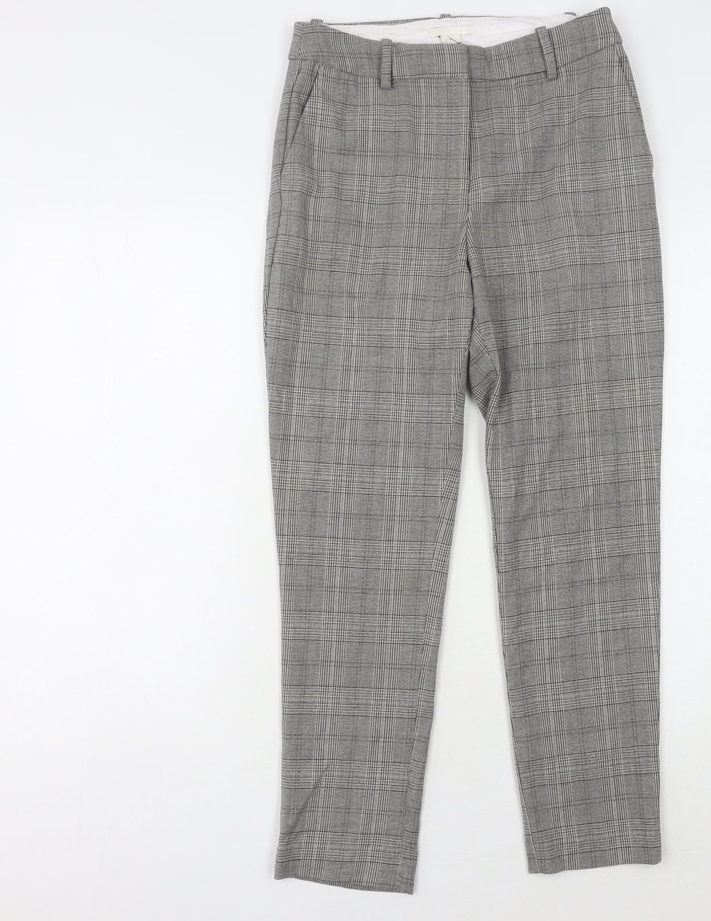 H&M Women's Grey Check Trousers Size 8