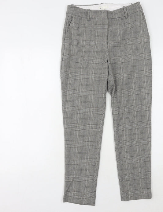 H&M Women's Grey Check Trousers Size 8