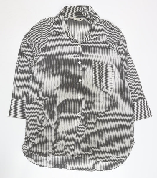 Zara Women's Striped Button-Up Shirt, Size 12, Black
