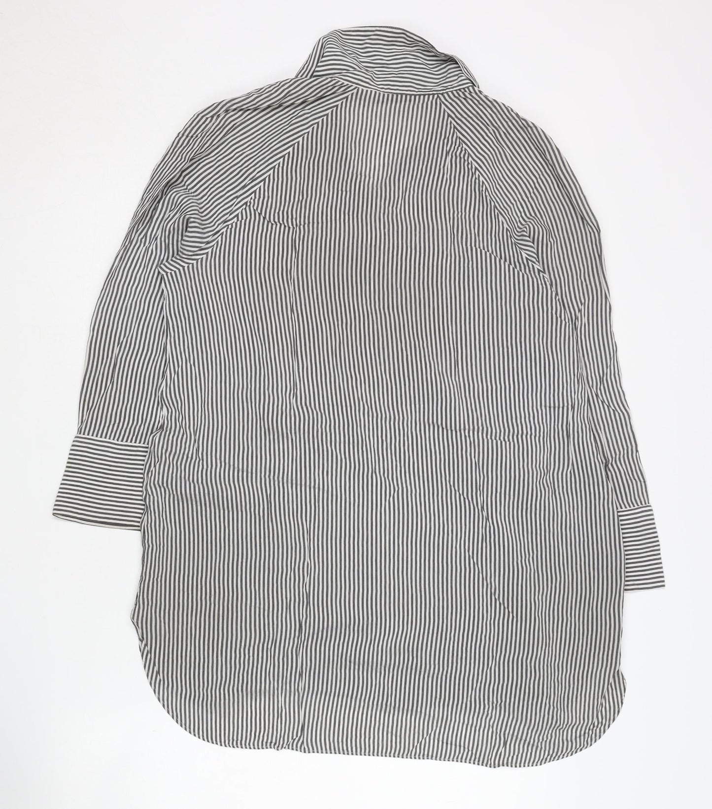 Zara Women's Striped Button-Up Shirt, Size 12, Black