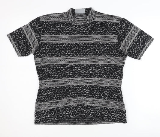 Wallis Women's Black Geometric Mock Neck Top, Size 14