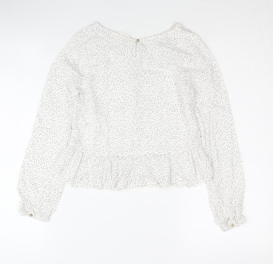 H&M Women's White Polka Dot Blouse Size 14