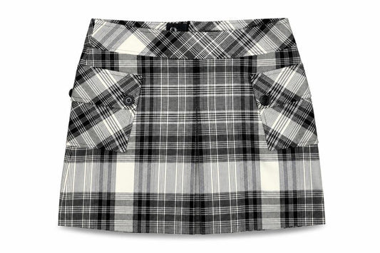 Mexx Women's Black Plaid Skirt, Size 10, Button Accents