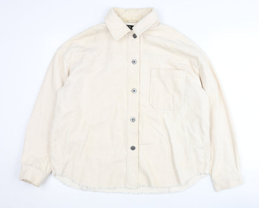 Zara Women's Beige Corduroy Button-Up Shirt - Size S