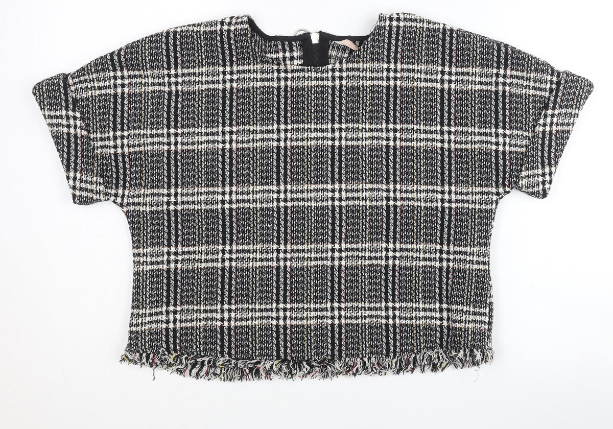 Zara Women's Black Plaid Cropped Blouse Size 6