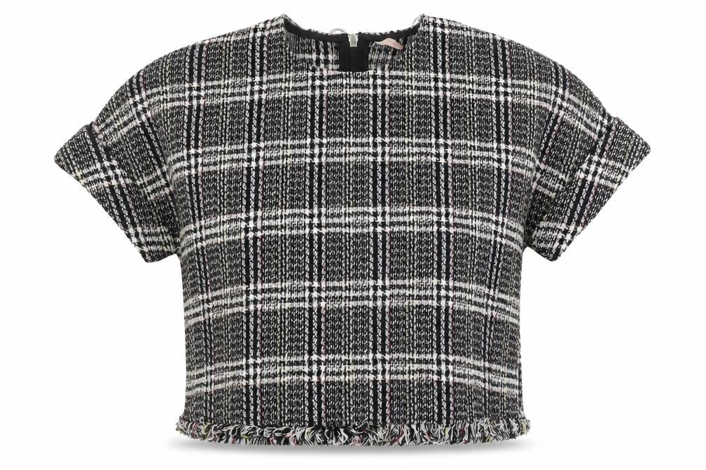 Zara Women's Black Plaid Cropped Blouse Size 6