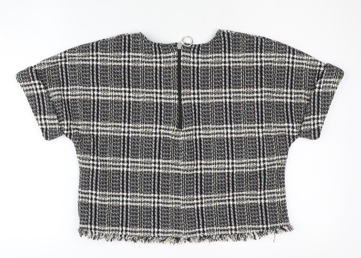 Zara Women's Black Plaid Cropped Blouse Size 6