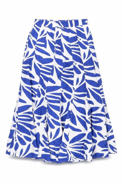 Front view of Roman Women's Blue A-Line Midi Skirt, size 10