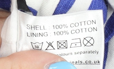 Close-up detail of Roman Women's Blue A-Line Midi Skirt, size 10