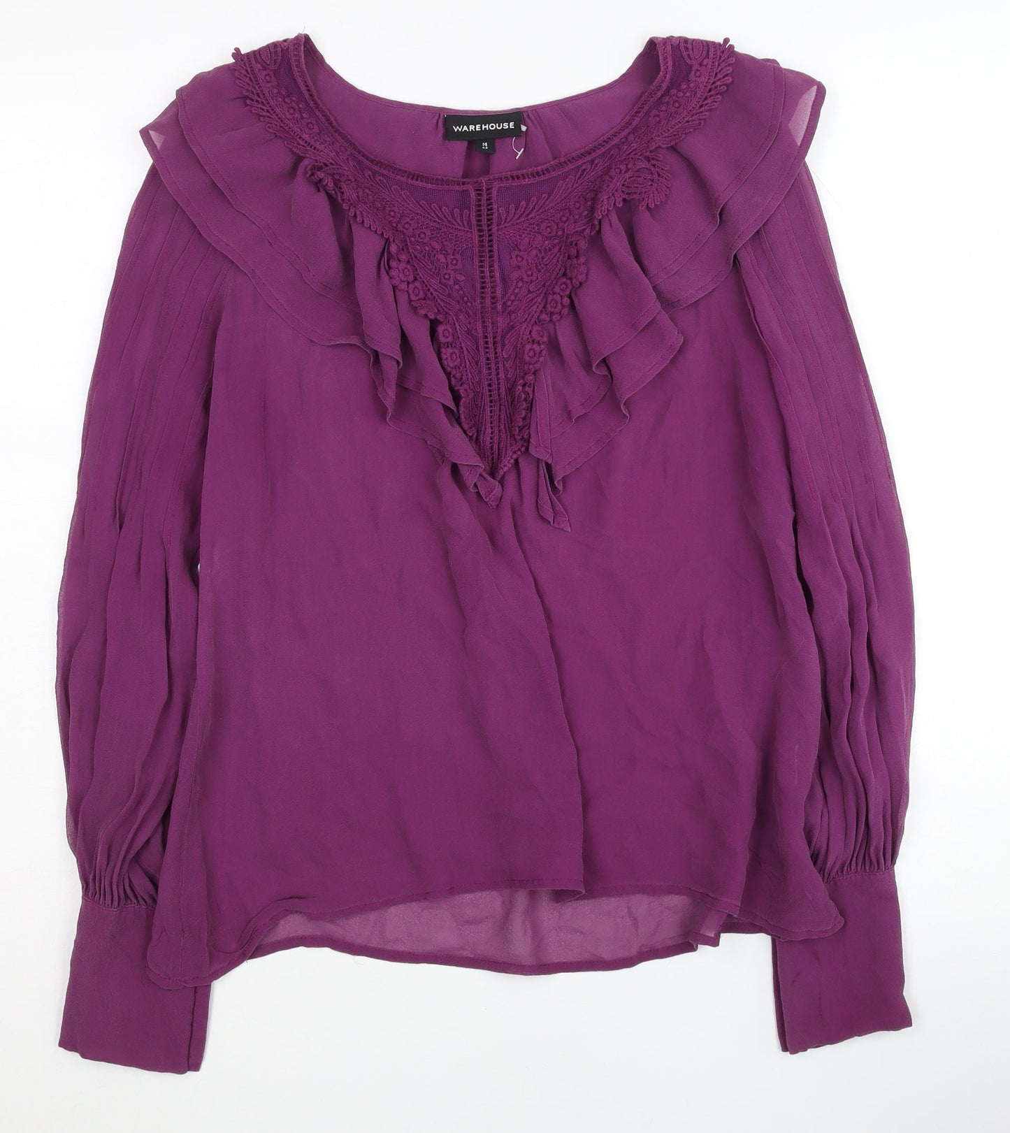 Warehouse Women's Purple Ruffle Tunic Blouse Size 14
