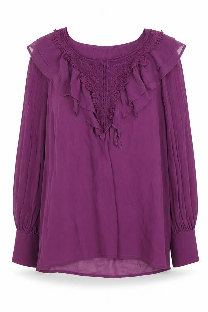 Warehouse Women's Purple Ruffle Tunic Blouse Size 14