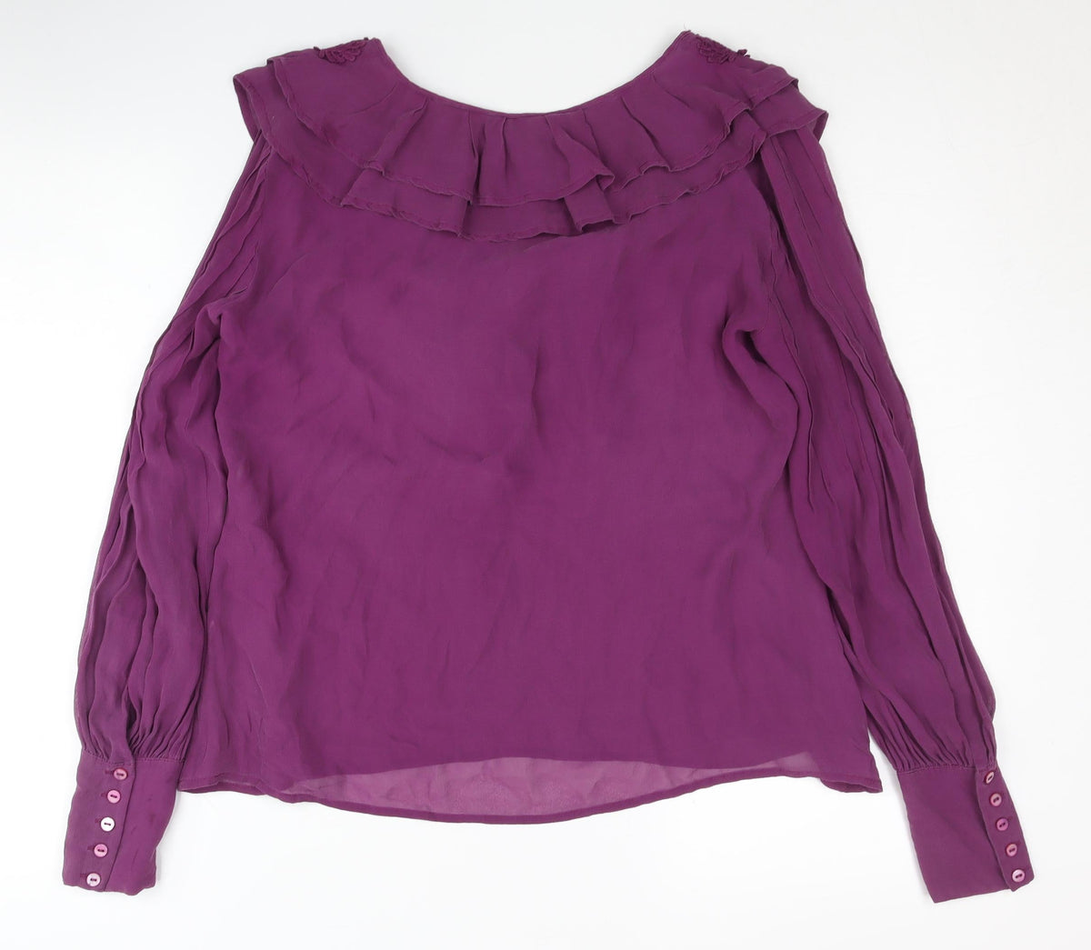 Warehouse Women's Purple Ruffle Tunic Blouse Size 14