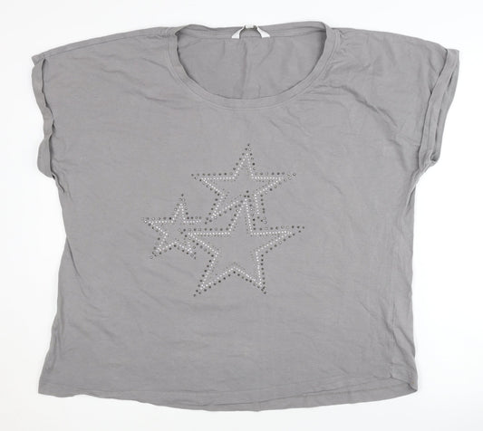 Amara Reya Women's Grey Studded T-Shirt Size 20