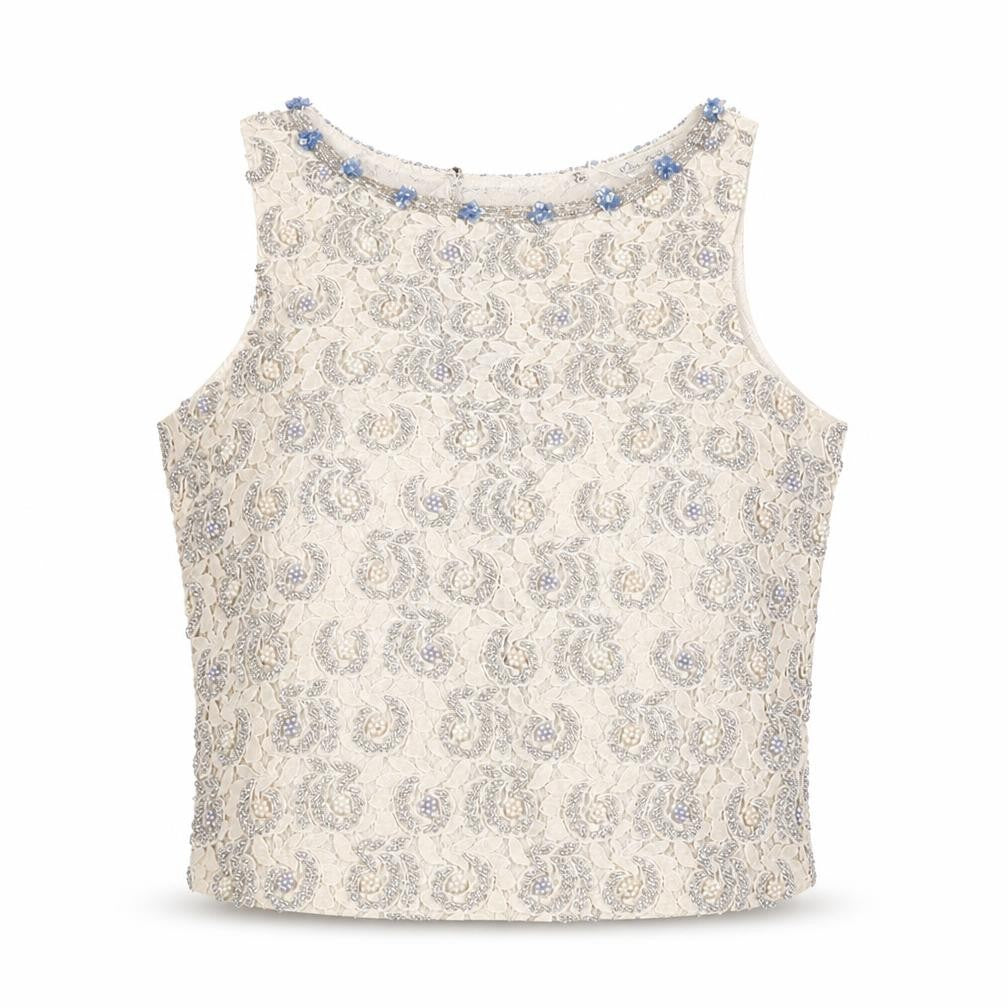 Miss Selfridge Ivory Beaded Sleeveless Top UK 6