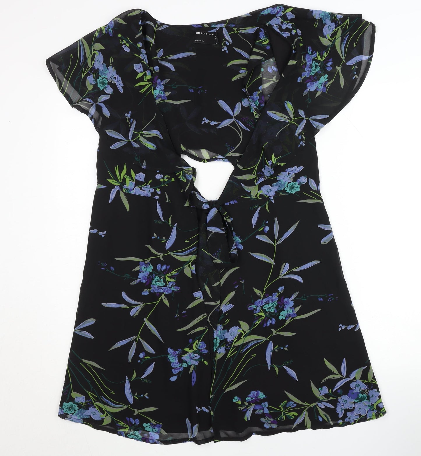 ASOS Design Women's Black Floral Mini Dress, Size 8, A-Line - Ideal for Parties