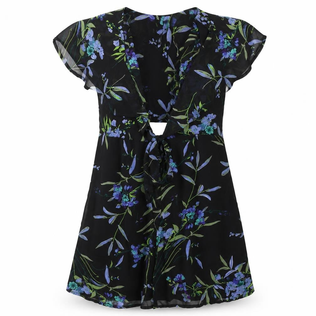 ASOS Design Women's Black Floral Mini Dress, Size 8, A-Line - Ideal for Parties