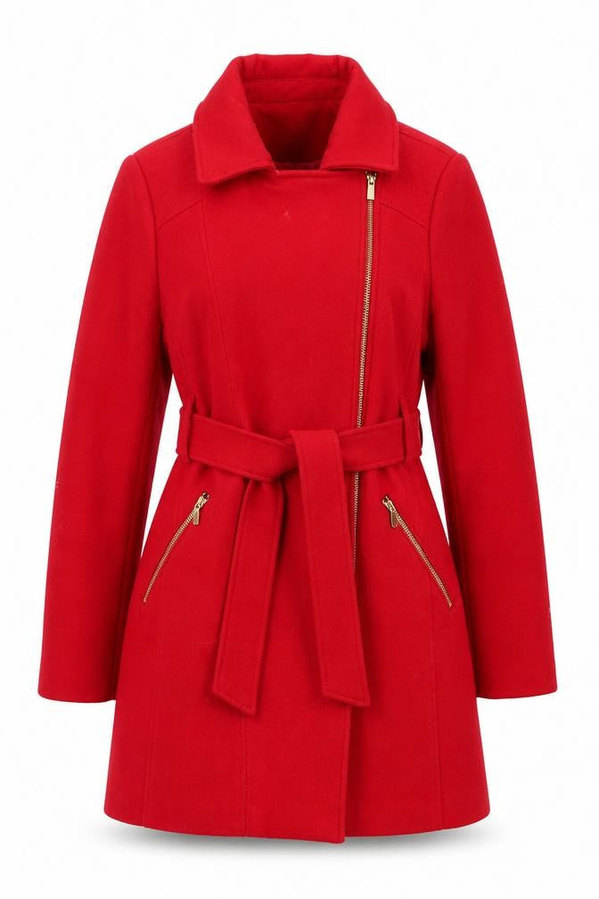 Liz Jordan Women's Red Belted Coat L, Zip Pockets