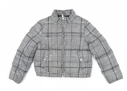 Additional front view of Marks & Spencer girls’ black check puffer jacket 7 years