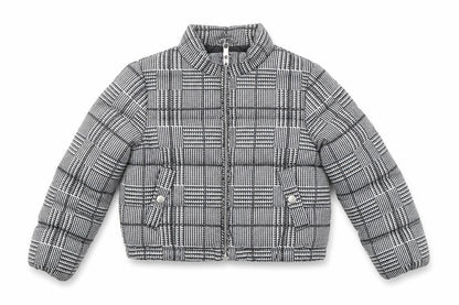 Front view of Marks & Spencer girls’ black check puffer jacket 7 years