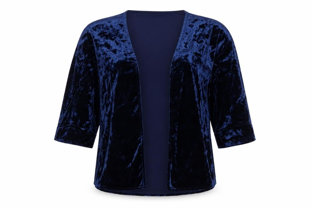 River Island Women's Blue Velvet Open Front Cardigan S